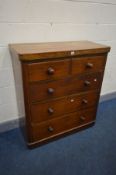 A VICTORIAN MAHOGANY CHEST OF TWO SHORT OVER THREE LONG DRAWERS, width 99cm x depth 49cm x height