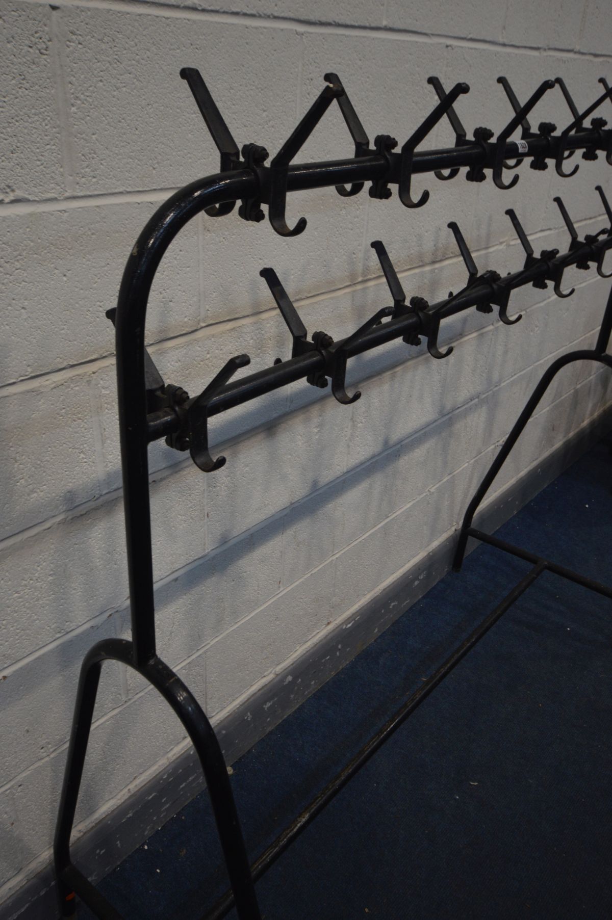 A TUBULAR DOUBLE SIDED SCHOOL COAT RACK, width 154cm x depth 57cm x height 157cm - this lot is the - Image 2 of 2