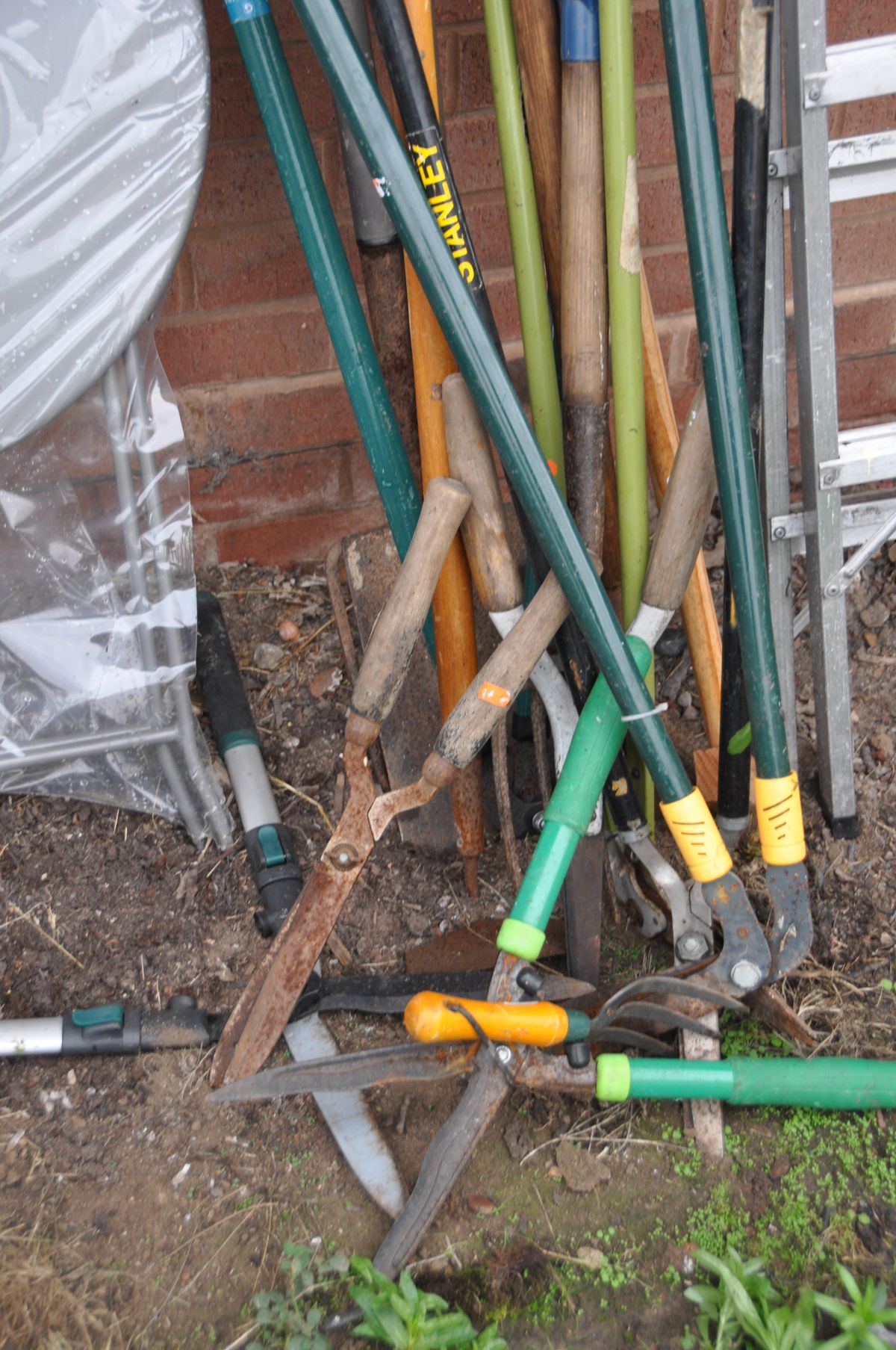 AN ALUMINIUM STEP LADDER 165cm high and a collection of garden tools - Image 2 of 2