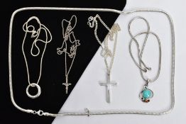 A BOX OF ASSORTED SILVER AND WHITE METAL JEWELLERY, to include a snake chain fitted with a lobster