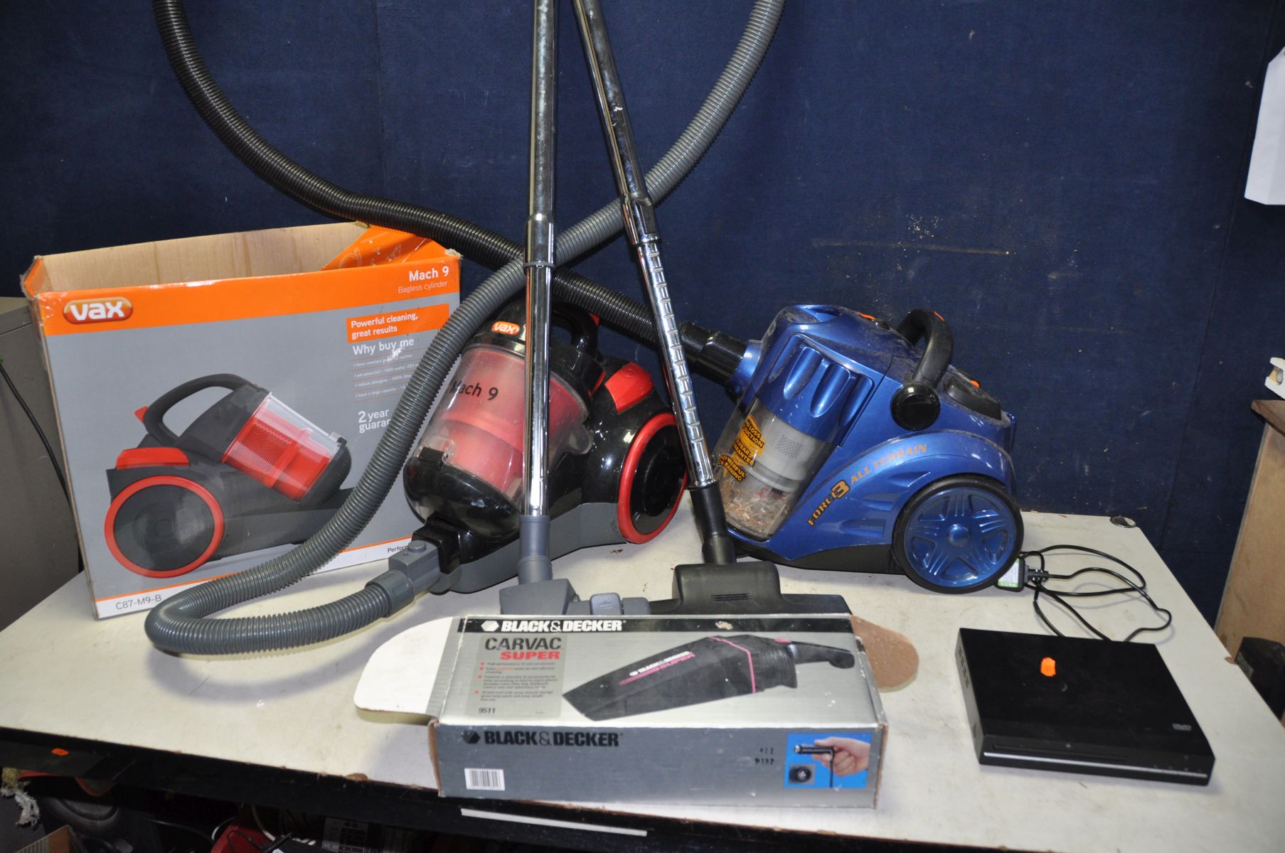 A VAX FORCE 3 ALL TERRAIN VACUUM CLEANER, A vax Mach 9 vacuum, a Black and Decker car vac along with - Image 3 of 3