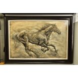 GARY BENFIELD (BRITISH CONTEMPORARY) 'HARMONY' a study of a horse in full gallop, signed bottom