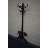 A THONET STYLE BENTWOOD HALF ROUND WALL HAT/STICK STAND, height 201cm