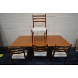 A YOUNGER LTD MID CENTURY TEAK EXTENDING DINING TABLE, on twin square legs, extended length 183cm