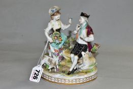 A VIENNA PORCELAIN FIGURE GROUP OF A SHEPHERD AND SHEPHERDESS in 18th Century costume, modelled with