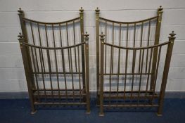 TWO VICTORIAN STYLE BRASS 3FT BEDSTEADS, with irons