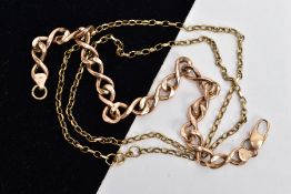A 9CT BELCHER CHAIN AND A CURB LINK BRACELET, the chain fitted with a spring clasp, hallmarked 9ct