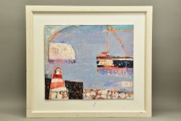 SALLY ANNE FITTER (BRITISH CONTEMPORARY) 'MORNING TIDE' a coastal harbour scene, signed bottom