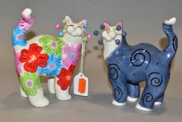 TWO LACOMBE WILLITTS DESIGNS STANDING CAT FIGURES, nos 15358 (grey) and 15430 (floral), height