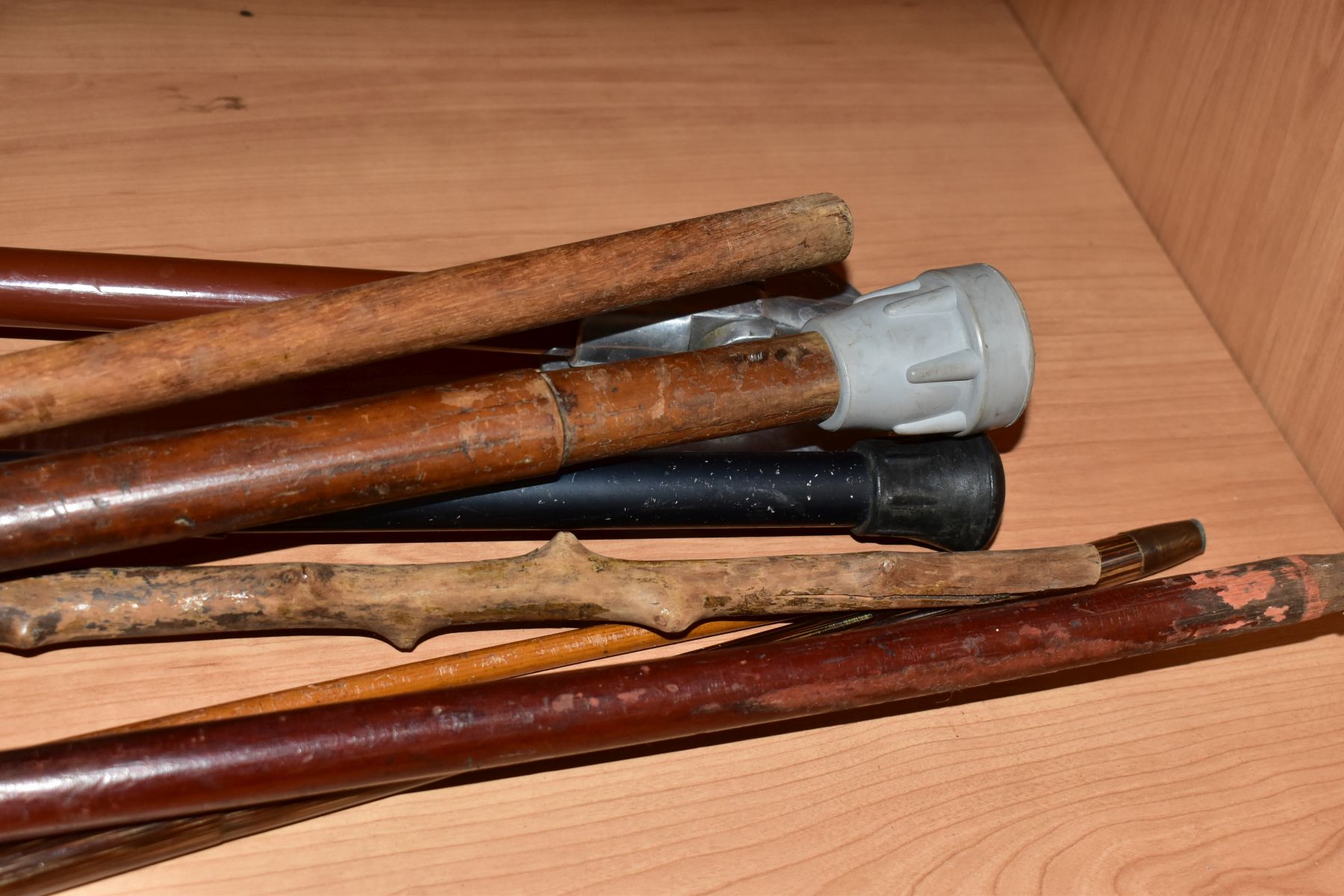 SIX VARIOUS WALKING STICKS, a shooting stick and a Bloxham School O.T.C Swaggar stick, two of the - Image 2 of 13