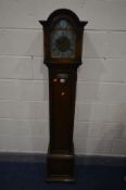 PRESTONS LTD, AN EARLY 20TH CENTURY OAK CHIMING GRANDDAUGHTER CLOCK, with a brass and silvered 7