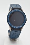 A GENTLEMEN'S 'TAG HEUER CONNECTED' WRISTWATCH, round digital dial, blue Arabic numeral bezel,