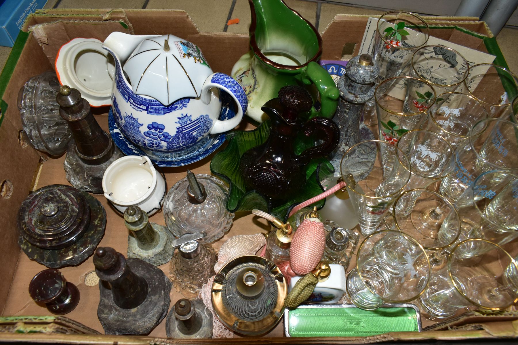 A BOX AND LOOSE GLASSWARE, CERAMICS AND METALWARES, including Cherry B, Pony and Goldwell Snowball - Image 4 of 8