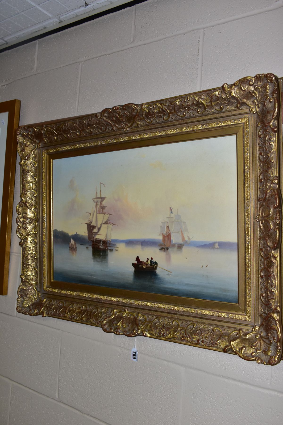 A HISTORIC MARITIME HARBOUR SCENE POSSIBLY PLYMOUTH SOUND, with square rigged gunships and figures - Image 5 of 5
