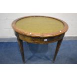 A GEORGIAN MAHOGANY CIRCULAR GAMES/POKER TABLE, with a green leatherette inlay, two frieze drawers