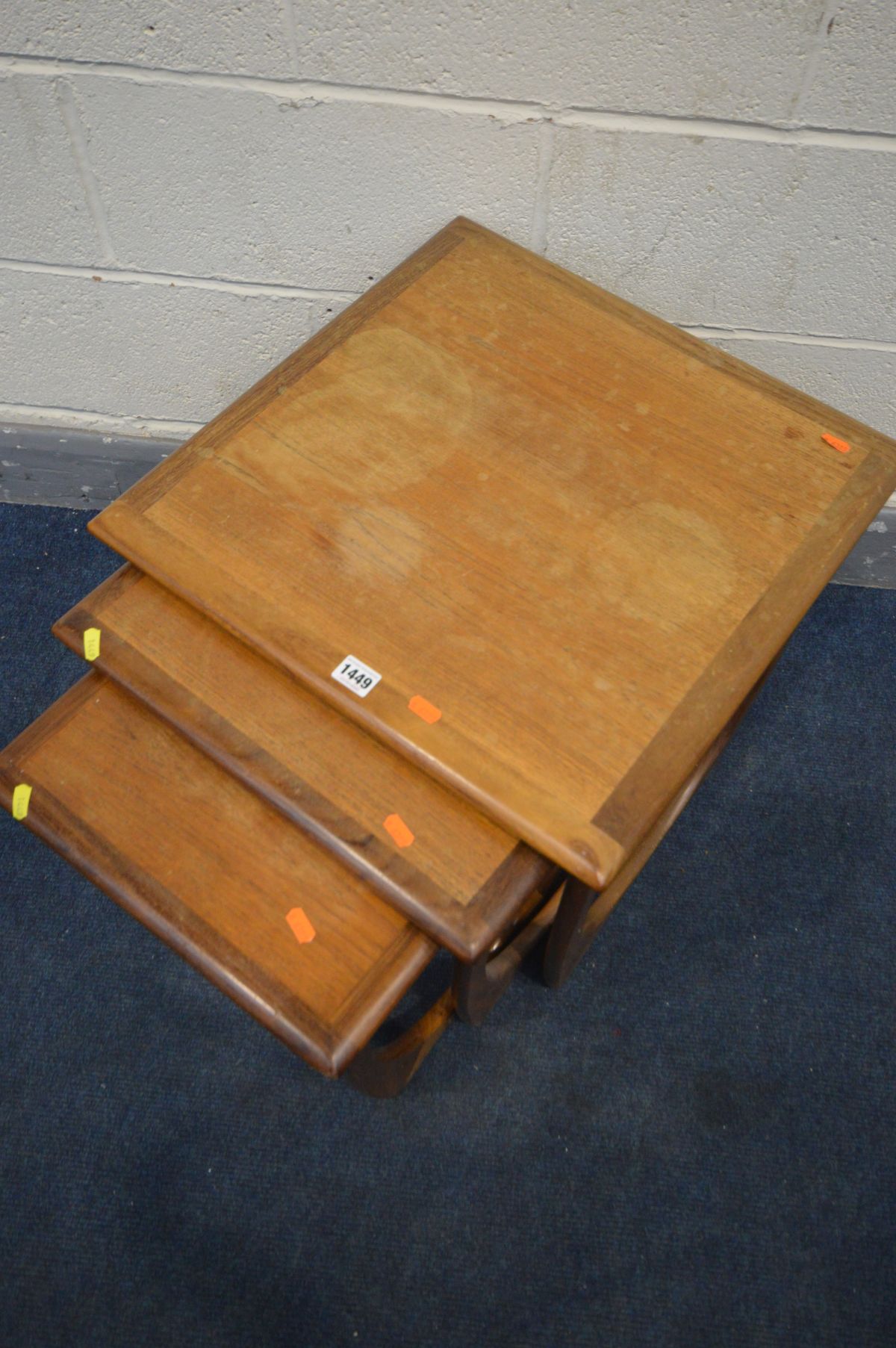 A G PLAN FRESCO TEAK NEST OF THREE TABLES (condition:- fluid stains to each table) - Image 2 of 2