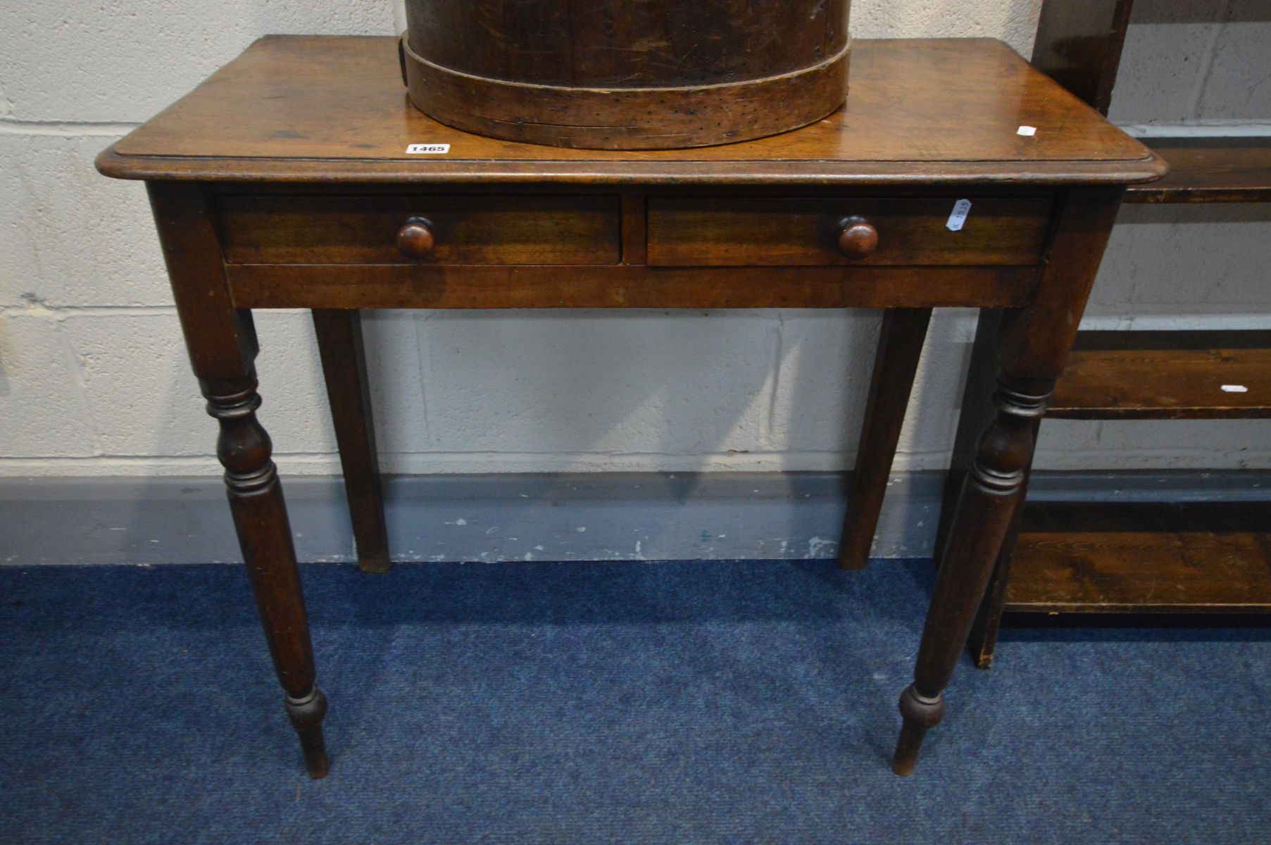A VICTORIAN MAHOGANY SIDE TABLE, with two drawers, width 82cm x depth 43cm x height 73cm, along with - Image 2 of 3