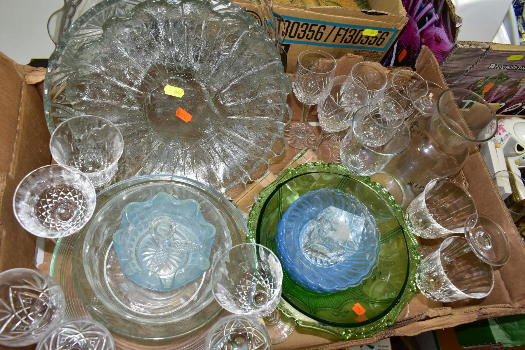 FOUR BOXES OF CERAMICS AND GLASSWARE, containing a selection of crystal glassware, coloured glass, - Image 4 of 5