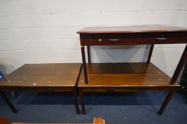 TWO ABBESS MAHOGANY DESKS, with two drawers, one width 153cm and other 135cm x depth 78cm x height