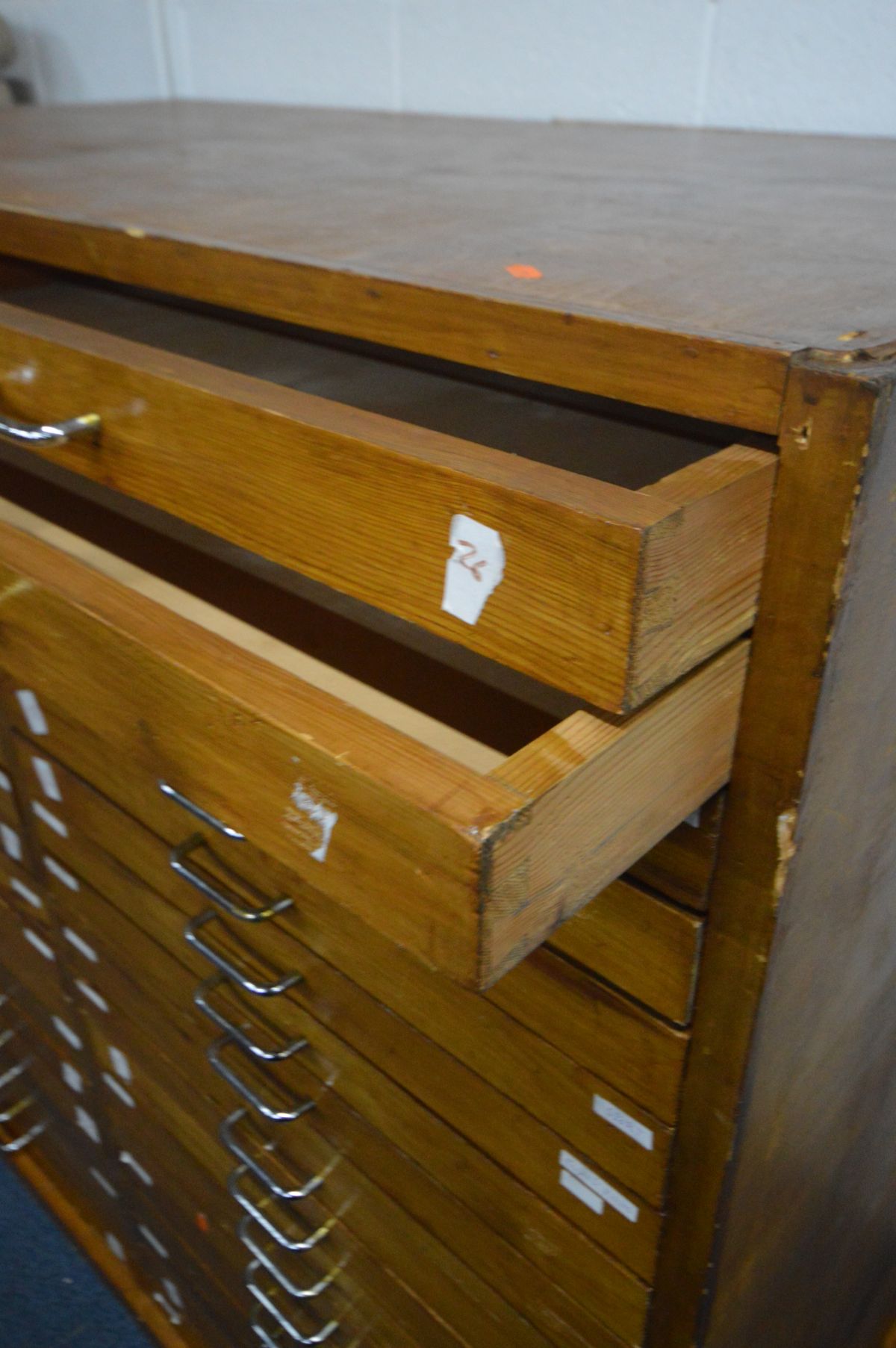 A THIRTY EIGHT DRAWER PLAN CHEST, pine drawers with chrome handles, width 145cm x depth 75cm x - Image 3 of 3