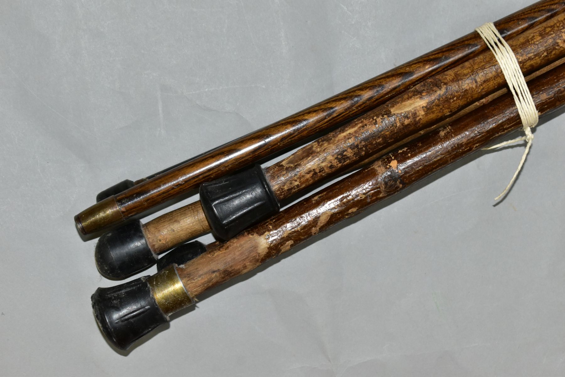 SIX WALKING STICKS AND CANES, three with hallmarked silver mounts one a.f, all with wooden shafts ( - Image 4 of 10