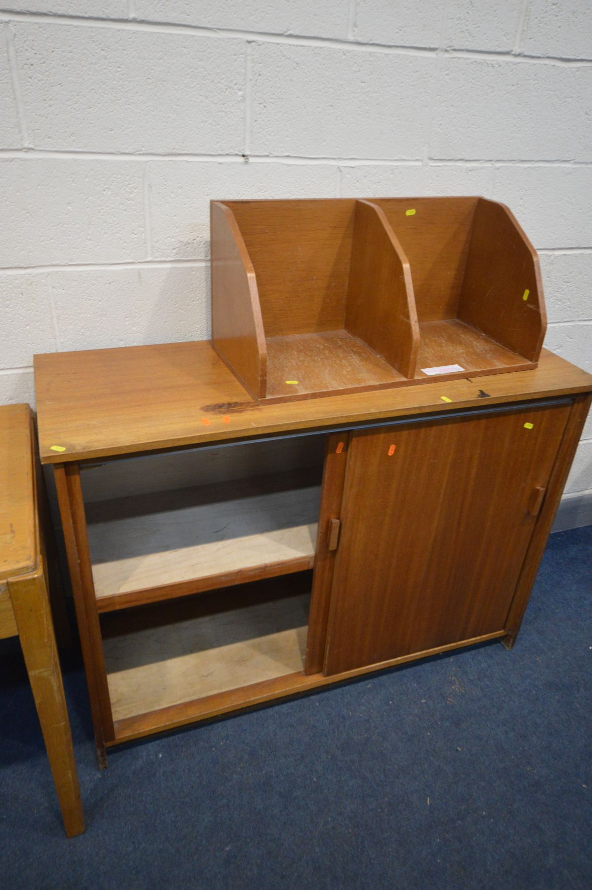 AN ASH SCHOOL DESK with a single drawer, width 99cm x depth 62cm x height 78cm a teak cabinet with - Image 3 of 3