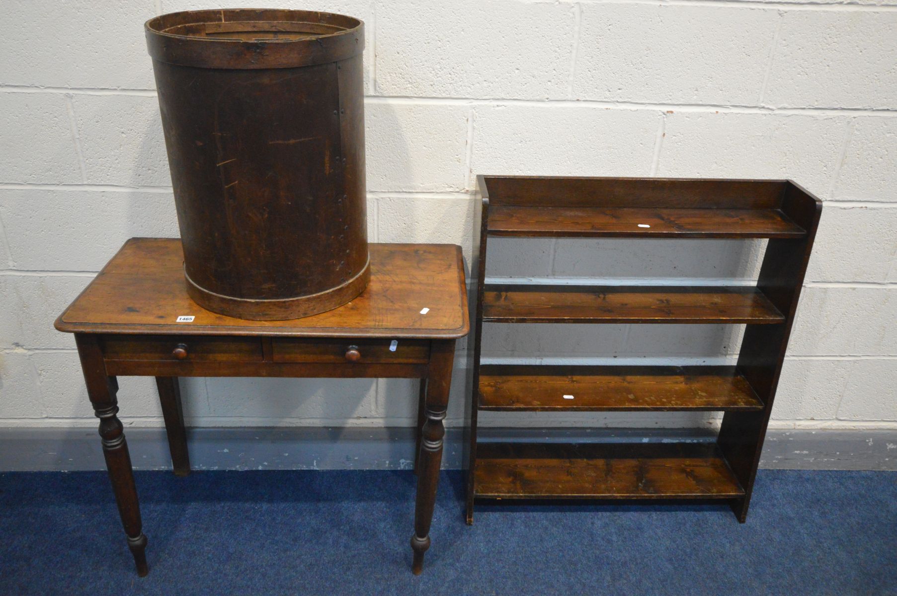 A VICTORIAN MAHOGANY SIDE TABLE, with two drawers, width 82cm x depth 43cm x height 73cm, along with