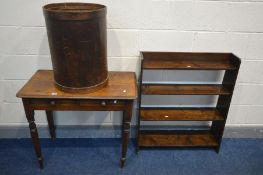 A VICTORIAN MAHOGANY SIDE TABLE, with two drawers, width 82cm x depth 43cm x height 73cm, along with