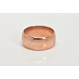 A 9CT GOLD WIDE BAND RING, a plain D-shape ring, 9ct hallmark for Birmingham 1915, width 10mm,