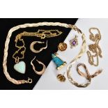 A BAG OF ASSORTED JEWELLERY, to include a 9ct gold plait chain, fitted with a spring clasp