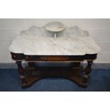 A VICTORIAN MAHOGANY DUCHESS MARBLE TOP WASH STAND, width 124cm x depth 55cm x height 97cm (