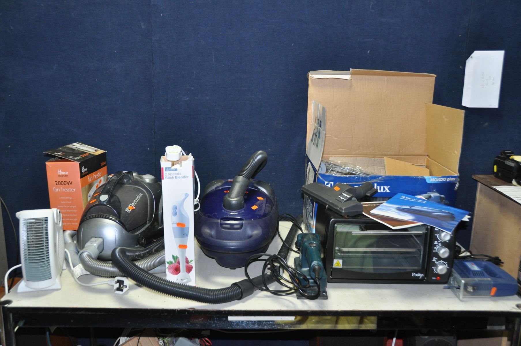 A COLLECTION OF HOUSEHOLD ELECTRICALS including a brand new in box Electrolux Mondo Plus vacuum