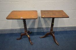 A VICTORIAN MAHOGANY RECTANGULAR TILT TOP OCCASSIONAL TABLE on a bobbin turned support and tripod