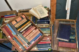 BOOKS, ex library, approximately one hundred and forty five titles in five boxes featuring eleven