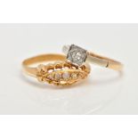 TWO EARLY 20TH CENTURY 18CT GOLD DIAMOND RINGS, the first a single stone ring, the old cut diamond