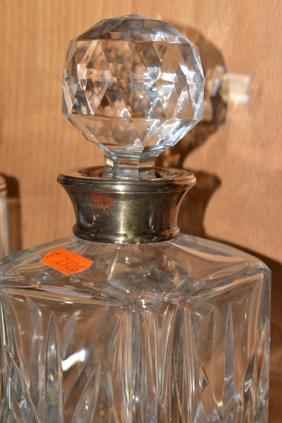 A SQUARE GLASS DECANTER WITH HALLMARKED SILVER COLLAR AND FOURTEEN SILVER TOPPED GLASS TOILET - Image 12 of 12