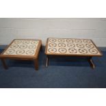 A G PLAN RECTANGULAR TEAK TILED COFFEE TABLE, length 110cm x depth 66cm x height 44cm, and a similar