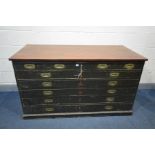 AN EARLY 20TH CENTURY PINE PLAN CHEST, the top drawers with one long and two short over five