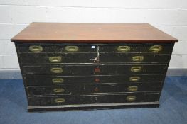 AN EARLY 20TH CENTURY PINE PLAN CHEST, the top drawers with one long and two short over five