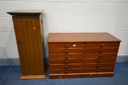 A LOW MAHOGANY CHEST OF SIX DRAWERS, width 99cm x depth 40cm x height 61cm, along with a mahogany