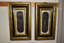 A PAIR OF MARBLE AND BRONZED EFFECT PLAQUES, ART NOUVEAU IN STYLE, William Wyon Arts and Commerce