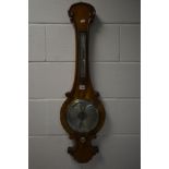 A VICTORIAN WALNUT WHEEL BAROMETER, height 95cm