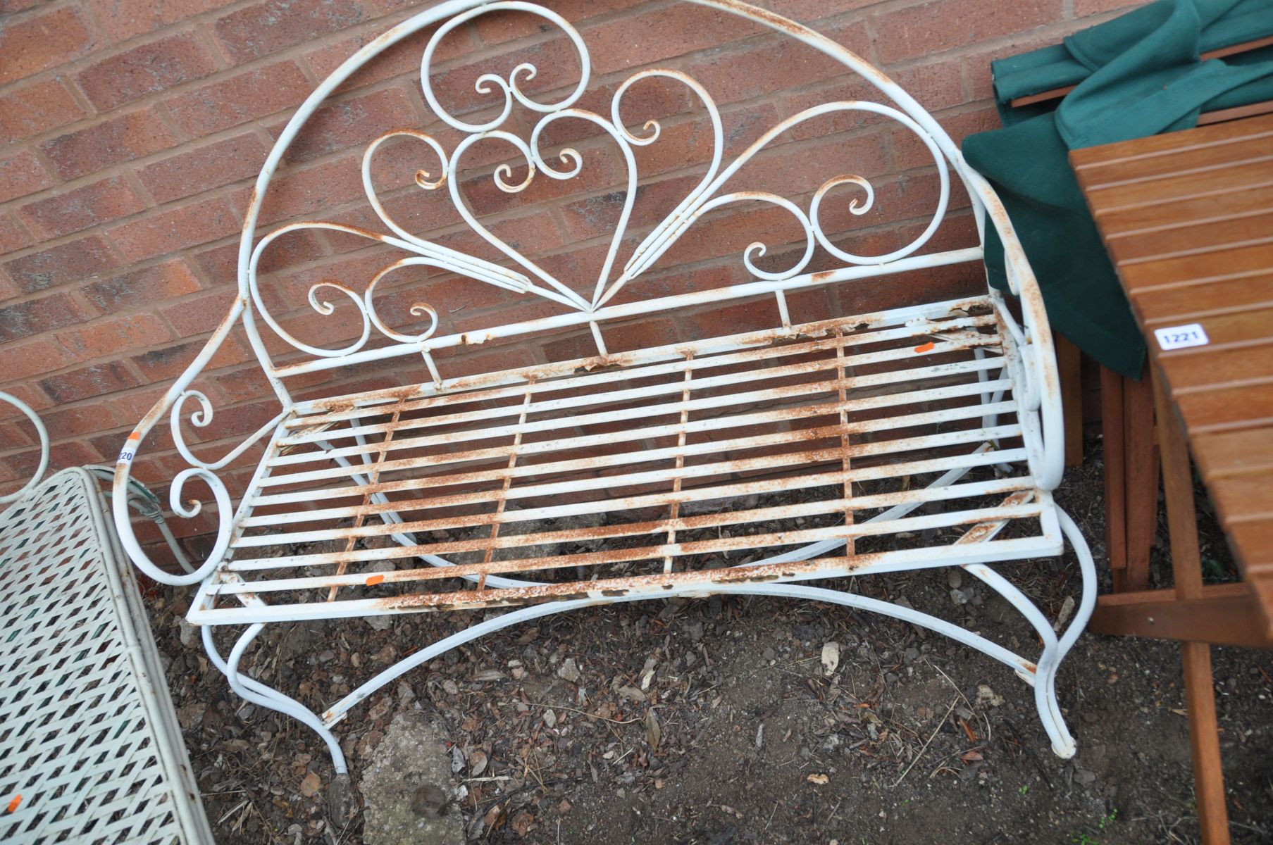 TWO ORNATE METAL MODERN GARDEN BENCHES both with scrolled detailing one 120cm wide the other 110cm - Image 2 of 3