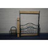 A GREEN METAL 4FT6 BEDSTEAD (with all slats) together with a matching bedside (2)