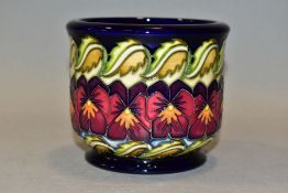 A MOORCROFT POTTERY TRIAL SMALL SIZE PLANTER BY KERRY GOODWIN, tube line decorated with pansies or