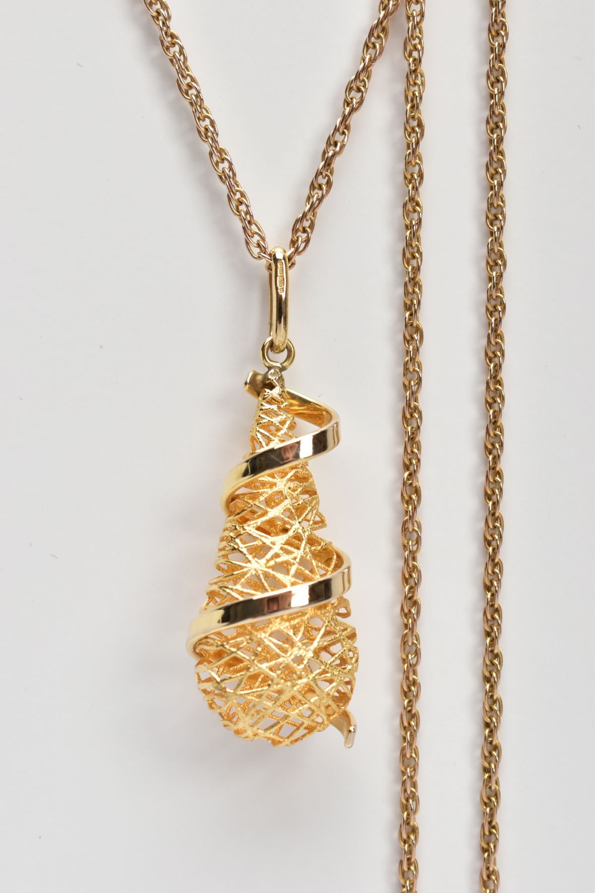 A 9CT GOLD PENDANT NECKLACE, the pendant of an openwork tear drop shape, with a plain polished - Image 2 of 3