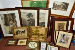 PAINTINGS AND PRINTS ETC, to include a late 19th century oil of two cats signed J. Williams dated