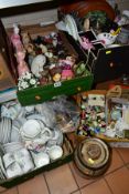 FIVE BOXES OF CERAMICS AND SUNDRIES, containing a miscellaneous collection of part tea sets