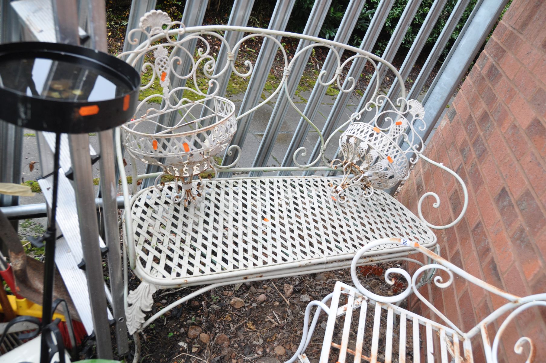 TWO ORNATE METAL MODERN GARDEN BENCHES both with scrolled detailing one 120cm wide the other 110cm - Image 3 of 3