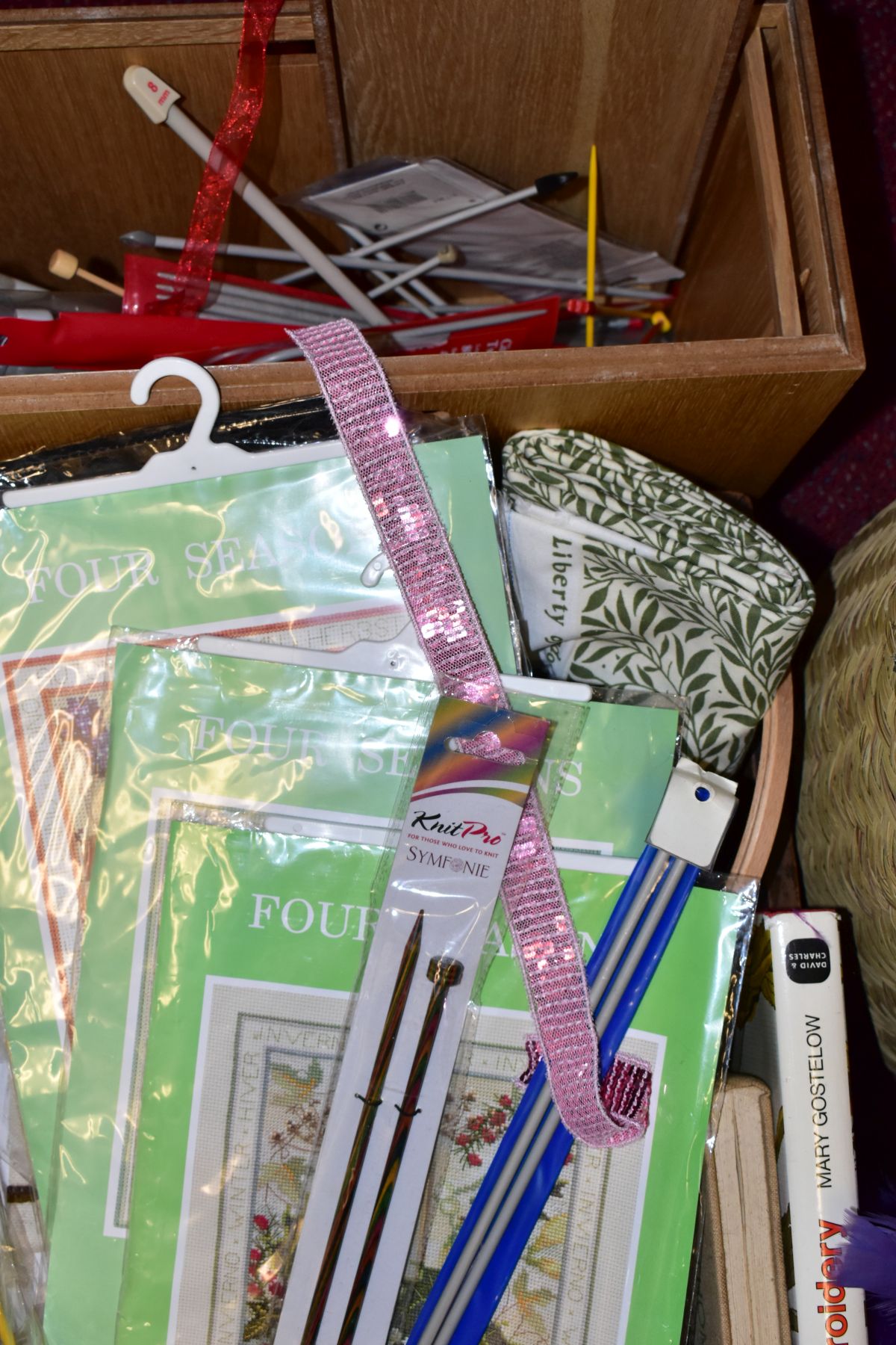 FOUR BOXES/BASKETS OF CRAFTING, NEEDLEWORK AND HABERDASHERY ITEMS, including Liberty patchwork - Image 11 of 11